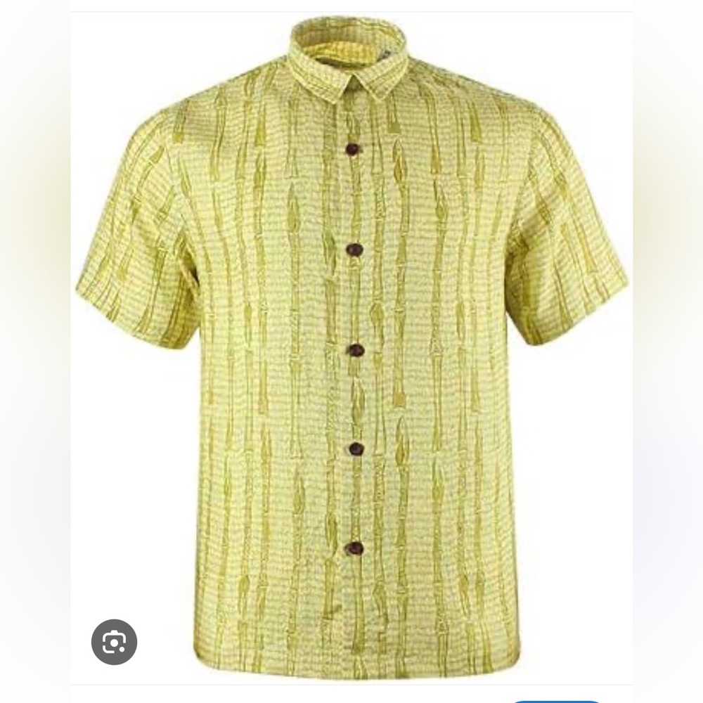 Men's Bamboo Green 100% Linen Short Sleeve Button Down SHIRT in size Large. NEW!